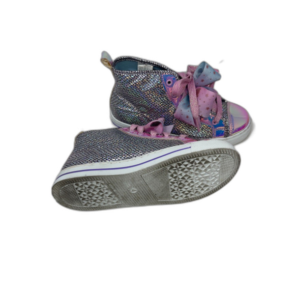 Justice Girl's Bow Silver & Pink Shimmer Glitter Sneakers Shoes Lace Up Size 4 - Picture 9 of 10